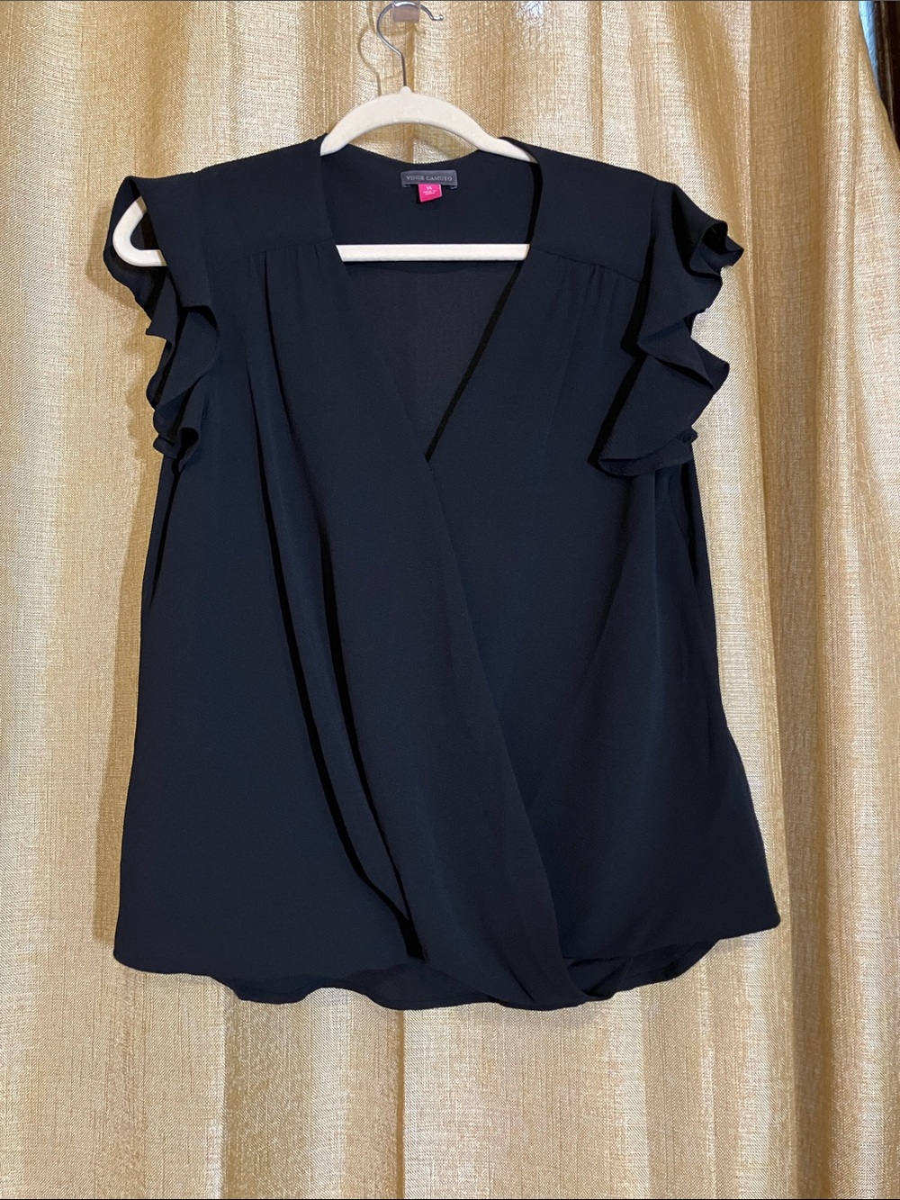 Vince Camuto Black Ruffle Sleeve Draped V-Neck Top